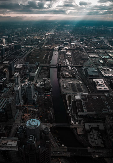 Night city aerial view